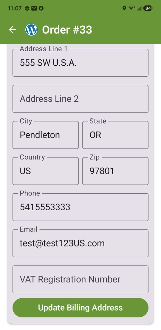 WP EasyCart app editing a billing address